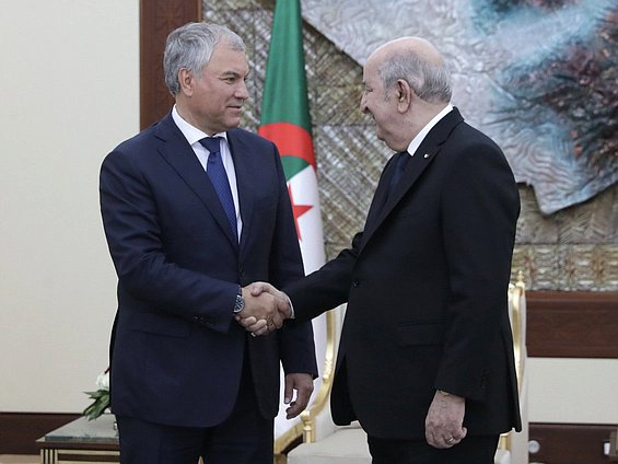 Chairman of the State Duma Vyacheslav Volodin and President of the People's Democratic Republic of Algeria Abdelmadjid Tebboune