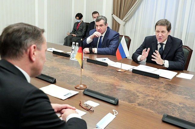 First Deputy Chairman of the State Duma Aleksandr Zhukov and Chairman of the Committee on International Affairs Leonid Slutskiy