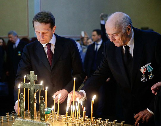 Участие Председателя Государственной Думы С.Е.Нарышкина в церемонии перезахоронения праха великого князя Николая Николаевича (младшего) и его супруги великой княгини Анастасии Николаевны. Донской монастырь.