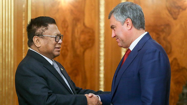 Chairman of the State Duma Viacheslav Volodin and Chairman of the Regional Representative Council of the People's Consultative Assembly of Indonesia Oesman Sapta Odang