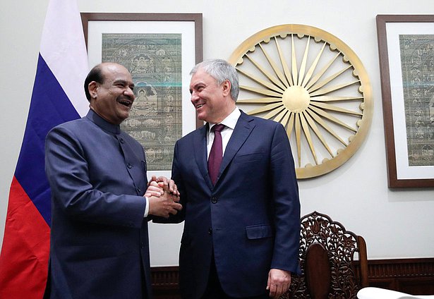 Reunión de Vyacheslav Volodin, Jefe de la Duma Estatal, con Om Birla, Presidente de la Cámara del Pueblo del Parlamento de la República de la India