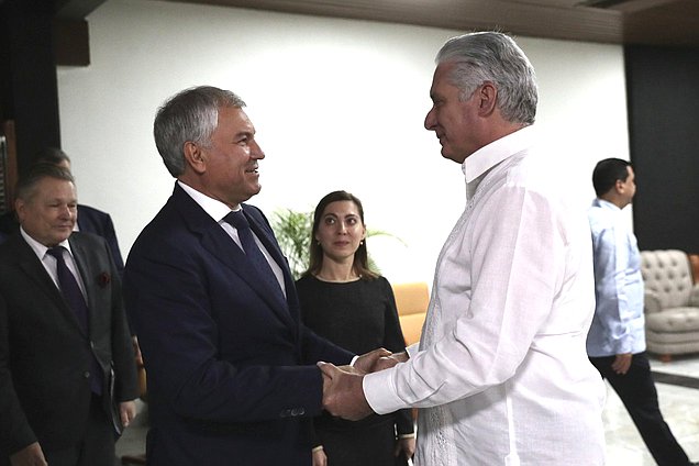 El Jefe de la Duma Estatal Vyacheslav Volodin y el Presidente de la República de Cuba Miguel Díaz-Canel Bermúdez