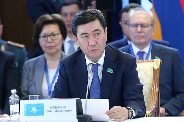Chairman of Mazhilis of Parliament of the Republic of Kazakhstan Yerlan Koshanov at the CSTO PA Council meeting