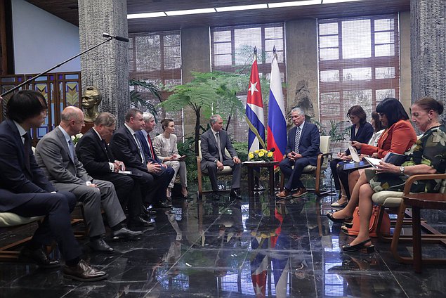 Reunión del Jefe de la Duma Estatal Vyacheslav Volodin, con el Presidente de la República de Cuba, Miguel Díaz-Canel Bermúdez