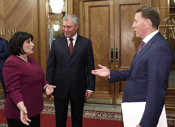 Chairwoman of the Milli Majlis of the Republic of Azerbaijan Sahiba Gafarova, Chairman of the State Duma Viacheslav Volodin and Deputy Chairman of the State Duma Aleksei Gordeev