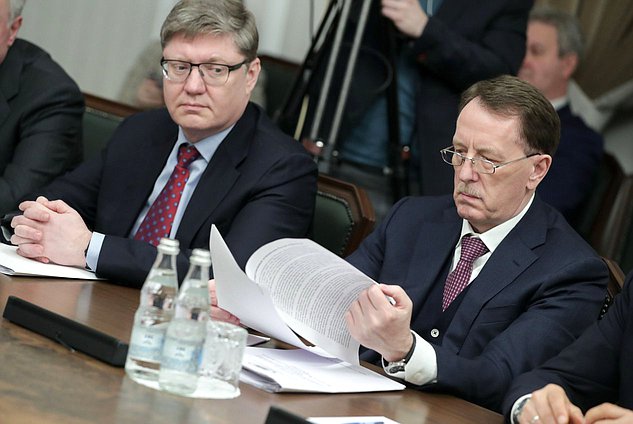 Member of the Committee on Labor, Social Policy and Veterans' Affairs Andrey Isaev and Deputy Chairman of the State Duma Alexey Gordeyev