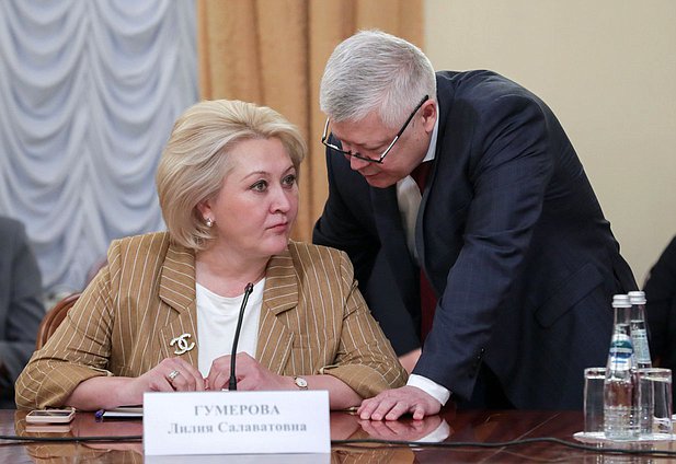 Senator of the Russian Federation Lilia Gumerova and Chairman of the Committee on Security and Corruption Control Vasily Piskarev