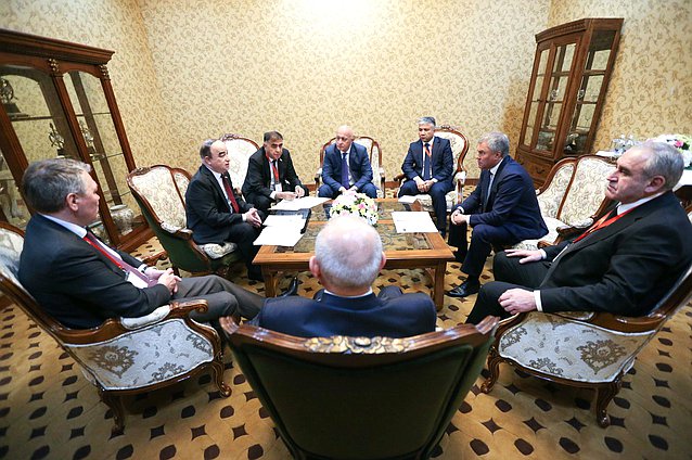 Meeting of Chairman of the State Duma Viacheslav Volodin with Chairman of Majlisi Namoyandagon of Majlisi Oli of the Republic of Tajikistan Shukurjon Zuhurov