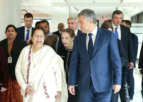 Speaker of the House of the People of the Parliament of the Republic of India Sumitra Mahajan and Chairman of the State Duma Viacheslav Volodin