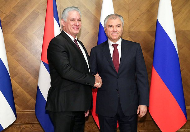 Chairman of the State Duma Vyacheslav Volodin and President of the Republic of Cuba Miguel Díaz-Canel Bermúdez