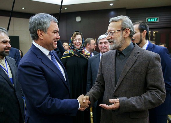 Chairman of the State Duma Viacheslav Volodin and Chairman of the Islamic Consultative Assembly of the Islamic Republic of Iran Ali Ardashir Larijani
