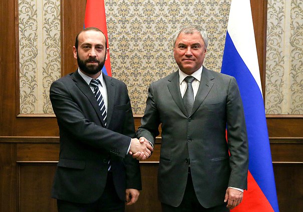 President of the National Assembly of the Republic of Armenia Ararat Mirzoyan and Chairman of the State Duma Viacheslav Volodin