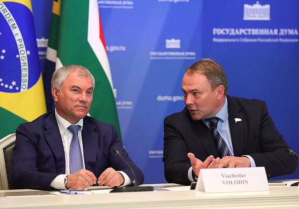 Chairman of the State Duma Vyacheslav Volodin and Deputy Chairman of the State Duma Petr Tolstoy