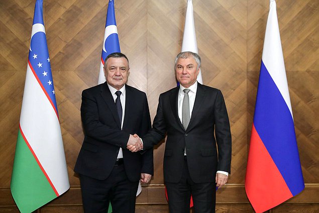Chairman of the State Duma Vyacheslav Volodin and Speaker of the Legislative Chamber of the Oliy Majlis of Uzbekistan Nurdinjon Ismoilov