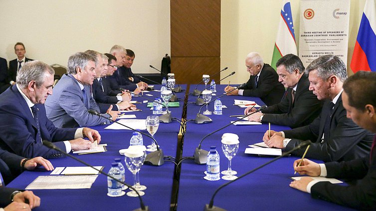 Meeting of Chairman of the State Duma Viacheslav Volodin and Speaker of the Legislative Chamber of the Oliy Majlis of Uzbekistan Nuriddinjon Ismoilov