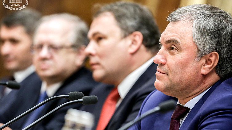 Председатель Государственной Думы Вячеслав Володин во время встречи. Автор фото: Анна Исакова/Фотослужба Государственной Думы.