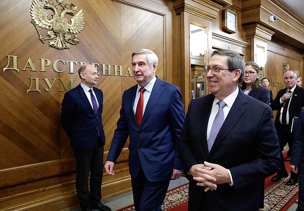 Первый заместитель Председателя Государственной Думы Ивана Мельников и Министр иностранных дел Республики Куба Бруно Родригес Паррилья