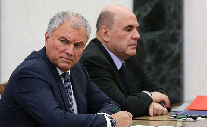 Chairman of the State Duma Vyacheslav Volodin and Prime Minister of the Russian Federation Mikhail Mishustin. Photo credit: kremlin.ru