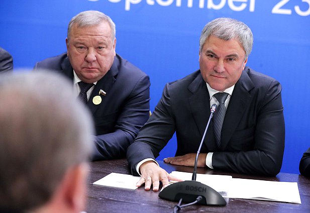 Chairman of the State Duma Viacheslav Volodin and Chairman of the Committee on Defence Vladimir Shamanov