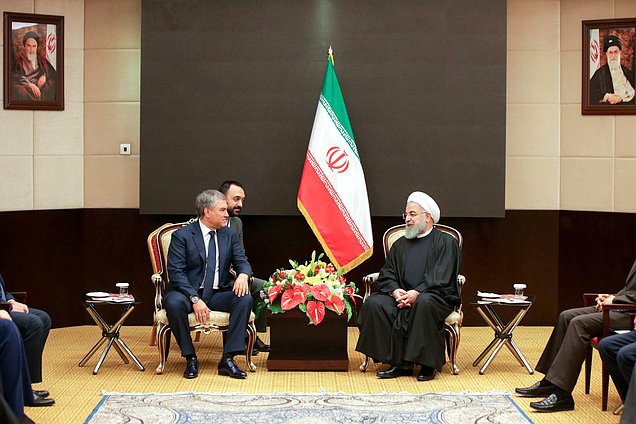 Chairman of the State Duma Viacheslav Volodin and President of the Islamic Republic of Iran Hassan Rouhani