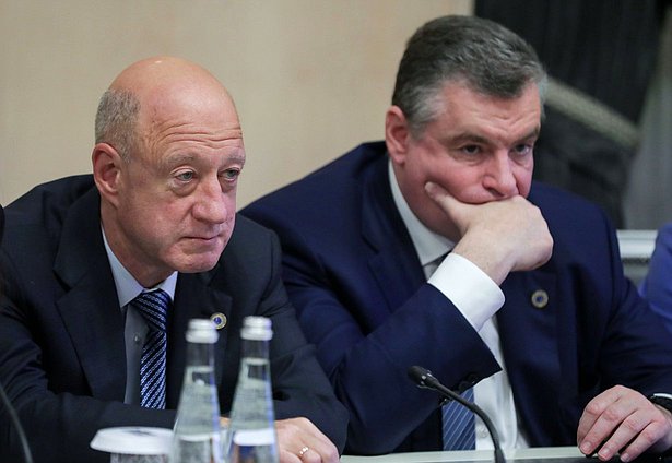 Deputy Chairman of the State Duma Alexander Babakov and leader of the LDPR faction Leonid Slutsky