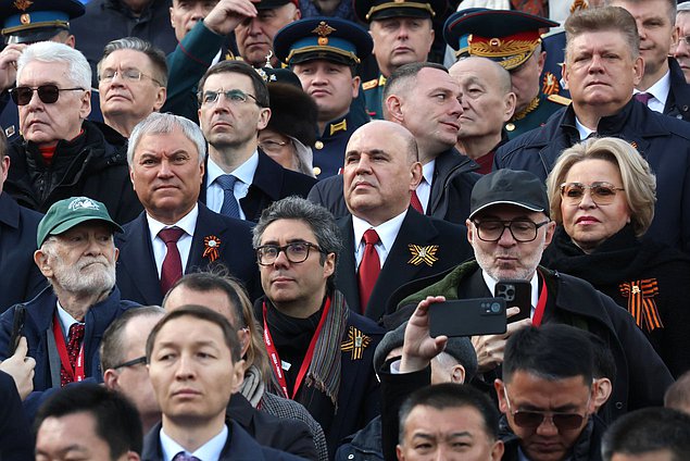 Председатель Государственной Думы Вячеслав Володин, Председатель Правительства РФ Михаил Мишустин и Председатель Совета Федерации Валентина Матвиенко
