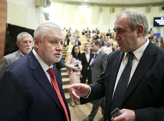 Leader of the Just Russia faction Sergei Mironov and Deputy Chairman of the State Duma, leader of the United Russia faction Sergei Neverov