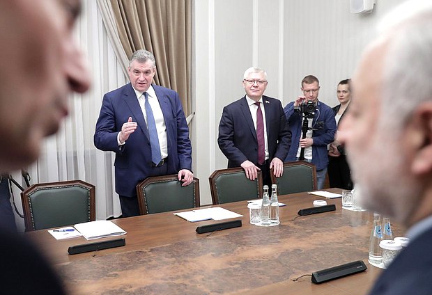 Leader of the LDPR faction Leonid Slutsky and Chairman of the Committee on Security and Corruption Control Vasily Piskarev