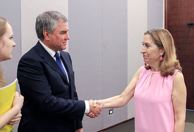 Chairman of the State Duma Viacheslav Volodin and President of the Congress of Deputies of the Cortes Generales of the Kingdom of Spain Ana Pastor Julián