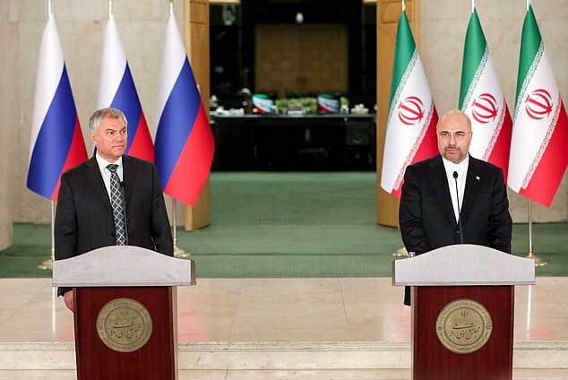 Chairman of the State Duma Vyacheslav Volodin and Speaker of the Islamic Consultative Assembly of the Islamic Republic of Iran Mohammad Bagher Ghalibaf