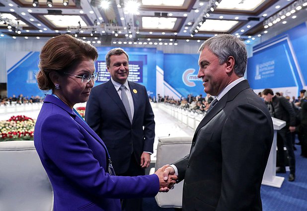 Chairwoman of the Senate of the Republic of Kazakhstan Dariga Nazarbayeva, Chairman of the State Duma Viacheslav Volodin and Speaker of the National Council of the Slovak Republic Andrej Danko