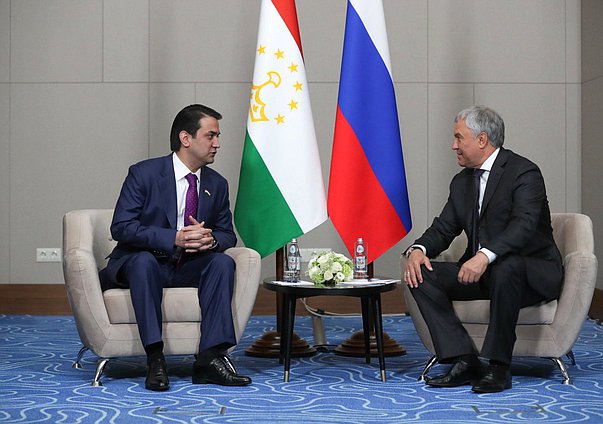 Chairman of the State Duma Vyacheslav Volodin and Chairman of the Majlisi Milli of the Majlisi Oli of Tajikistan Rustami Emomali