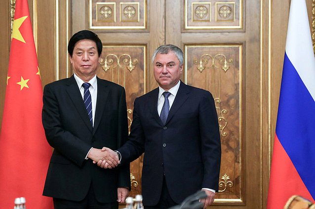 Chairman of the State Duma Viacheslav Volodin and Chairman of the Standing Committee of the National People's Congress of the People's Republic of China Li Zhanshu