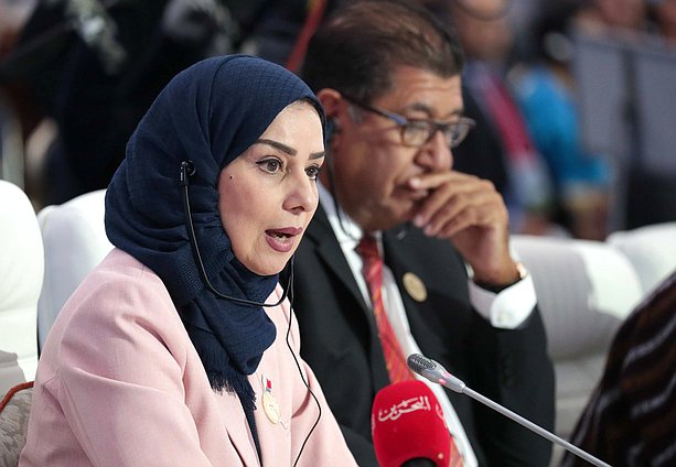 Speaker of the Council of Representatives of the National Assembly of Bahrain Fawzia Abdulla Zainal at the first plenary session of the 4th Meeting of Speakers of Eurasian Countries’ Parliaments “Greater Eurasia: Dialogue. Trust. Partnership”