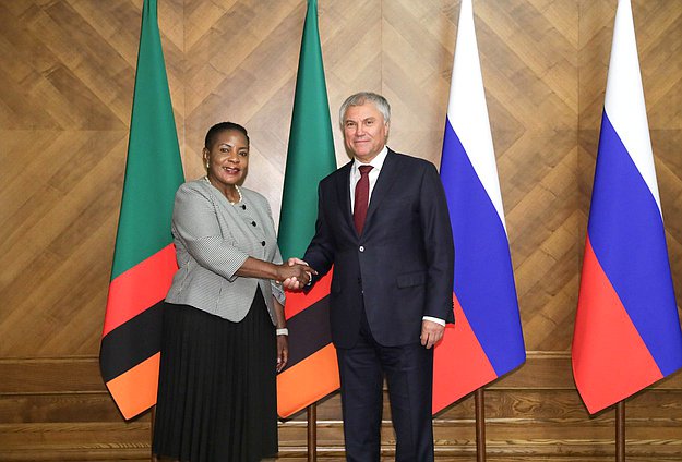 Chairman of the State Duma Vyacheslav Volodin and Speaker of the National Assembly of the Republic of Zambia Nelly Mutti