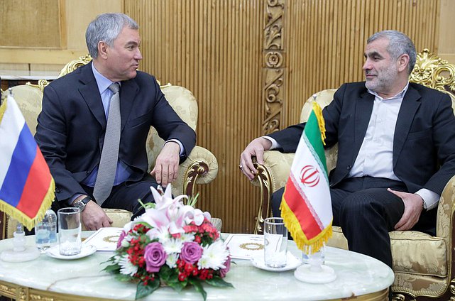 Председатель Государственной Думы Вячеслав Володин и Первый заместитель Председателя Исламского Совета Ирана Али Никзад