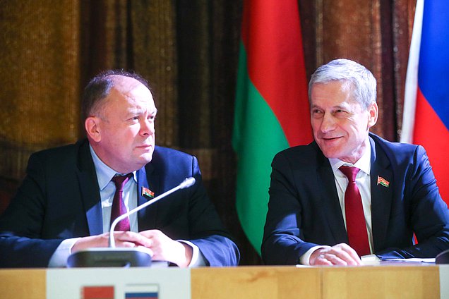 Member of the House of Representatives of the National Assembly of the Republic of Belarus Andrei Naumovich and Deputy Chairman of the House of Representatives of the National Assembly of the Republic of Belarus Boleslav Pirshtuk