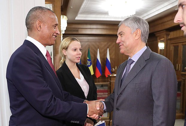 Chairman of the State Duma Vyacheslav Volodin and Speaker of the House of Federation of the Federal Democratic Republic of Ethiopia Agegnehu Teshager