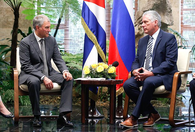 Chairman of the State Duma Vyacheslav Volodin and First Secretary of the Central Committee of the Communist Party of Cuba, the President of the Republic Miguel Díaz-Canel Bermúdez