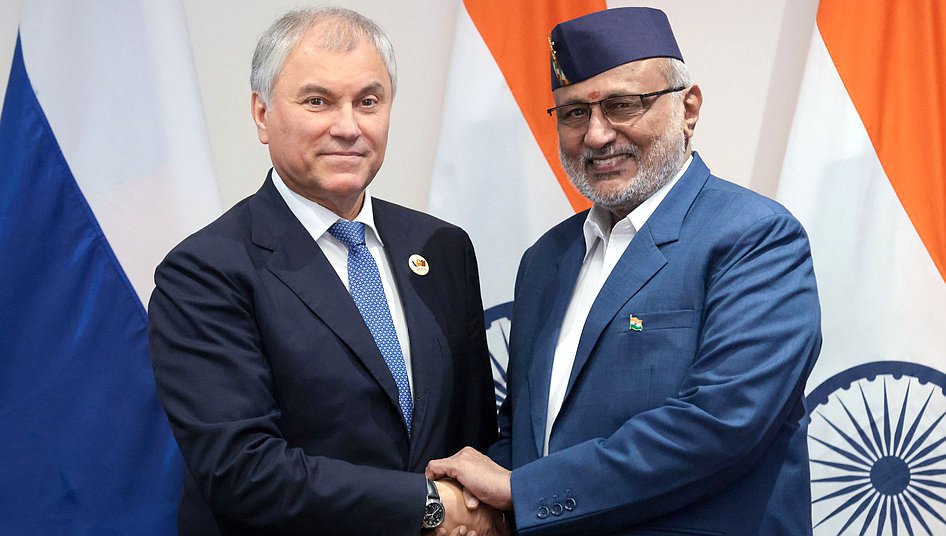 Chairman of the State Duma Vyacheslav Volodin and Vice President of the Republic of India, Chairman of the Rajya Sabha of the Parliament of the Republic Chandrapuram Radhakrishnan